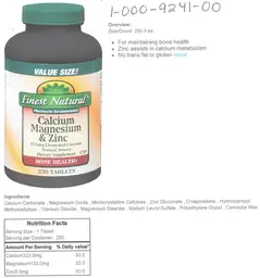 Label for Calcium Magnesium & Zinc
