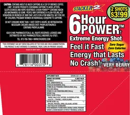 Label for 6 Hour Power Extreme Energy Shot Very Berry