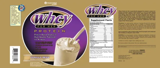 Label for Whey For Her Protein Vanilla Bean