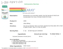 Label for Schizandra 580 mg