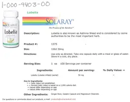 Label for Lobelia 50 mg