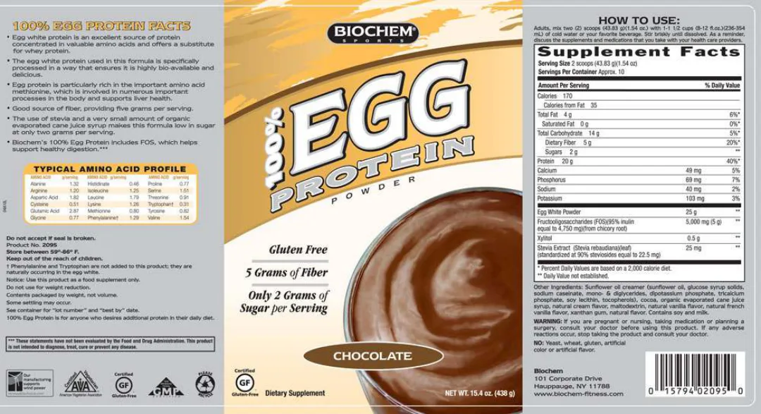 Label for 100% Egg Protein Powder Chocolate