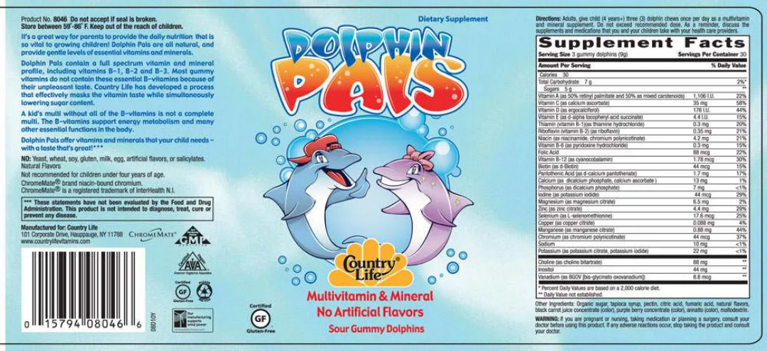 Label for Dolphin Pals Multivitamin & Mineral