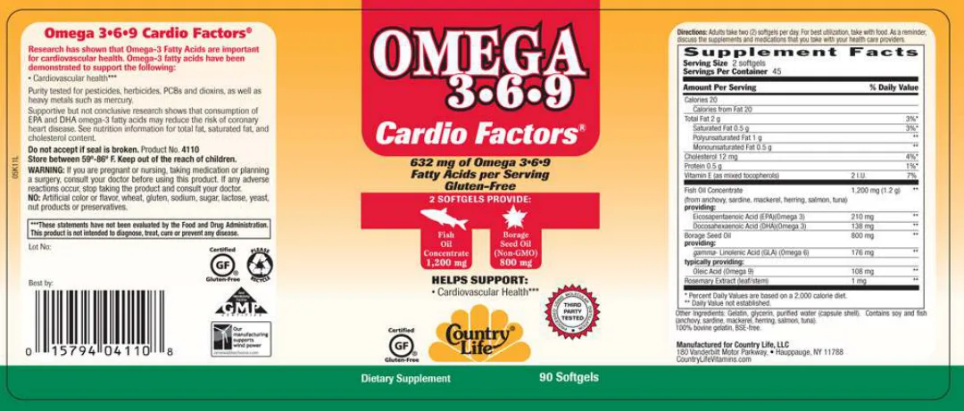 Label for Omega 3-6-9 Cardio Factors