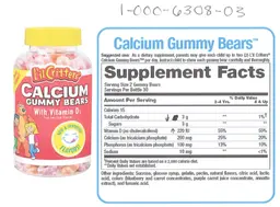 Label for Calcium Gummy Bears with Vitamin D3