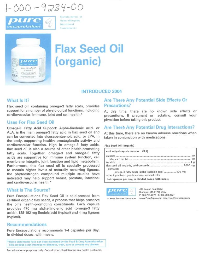 Label for Flax Seed Oil (Organic)