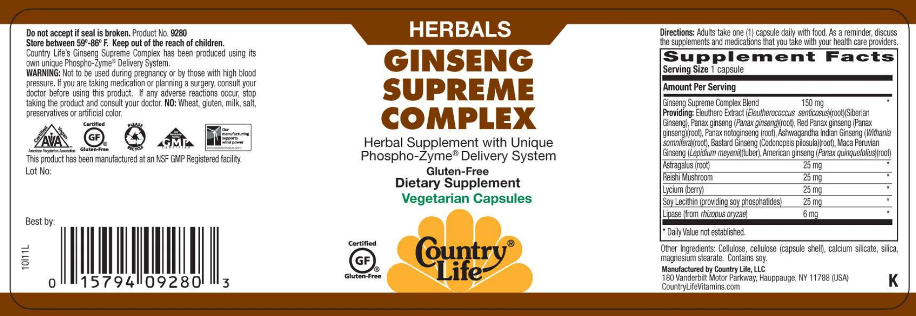Label for Ginseng Supreme Complex