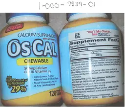 Label for Os-Cal Chewable Vitamin D3 500 mg Calcium 600 IU Vitamin D3