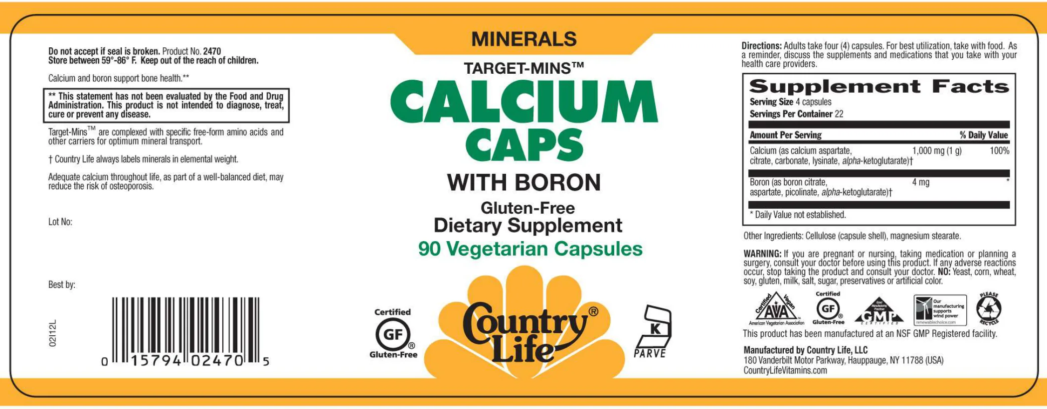Label for Target-Mins Calcium Caps With Boron