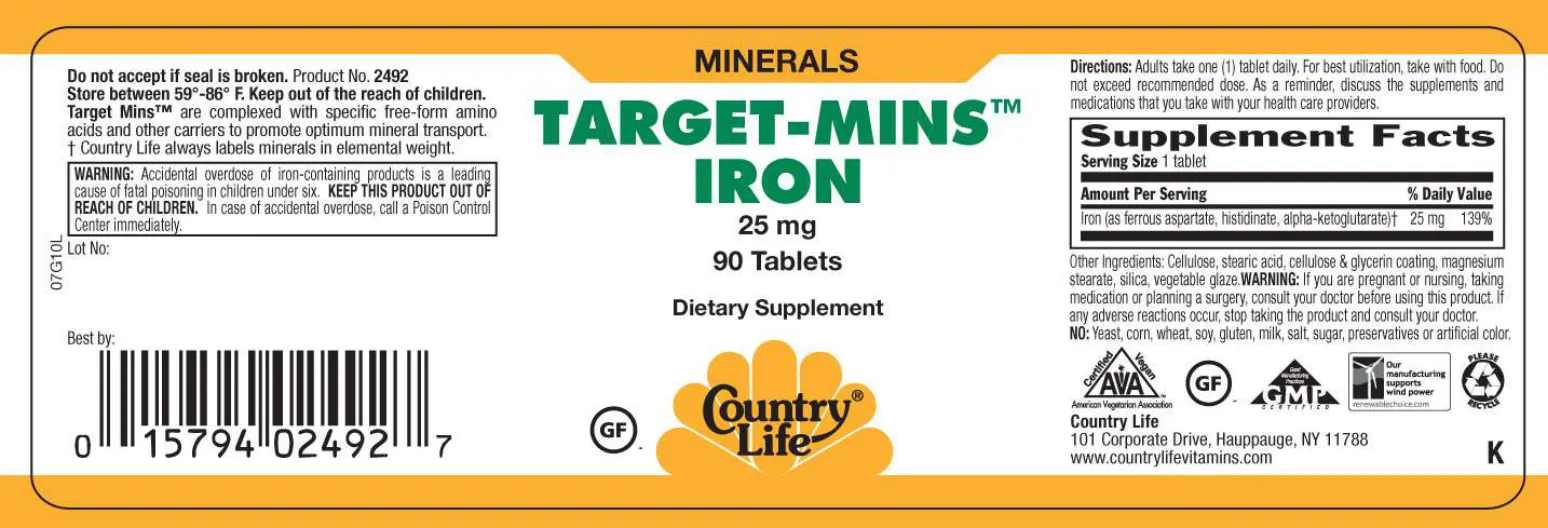 Label for Target-Mins Iron 25 mg