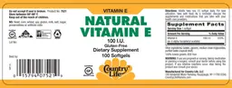 Label for Natural Vitamin E 100 IU
