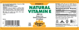 Label for Natural Vitamin E 200 IU