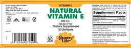 Label for Natural VItamin E 400 IU