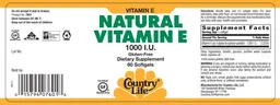 Label for Natural Vitamin E 1000 IU