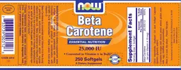 Label for Beta Carotene 25,000 IU