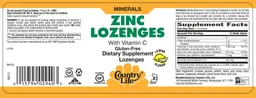 Label for Zinc Lozenges With Vitamin C Lemon Flavor