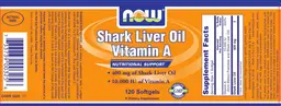 Label for Shark Liver Oil Vitamin A