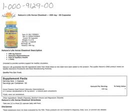 Label for Horse Chestnut 400 mg Extract