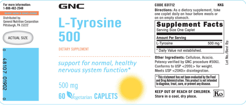 Label for L-Tyrosine 500 mg