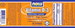 Label for Vitamin D-3 1,000 IU