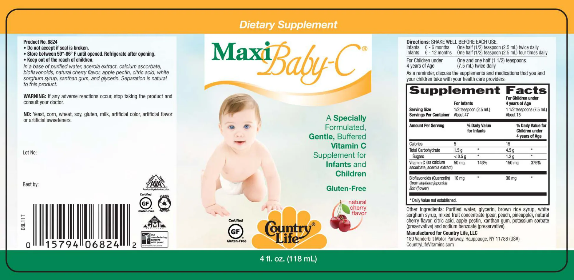 Label for Maxi Baby-C Natural Cherry Flavor