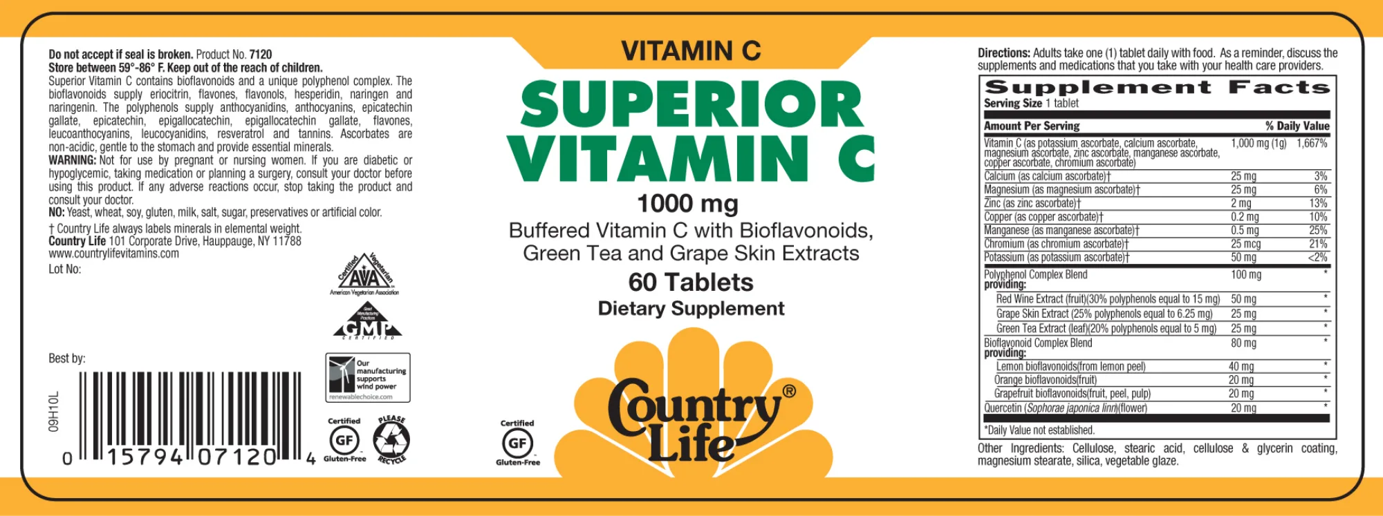 Label for Superior Vitamin C 1000 mg