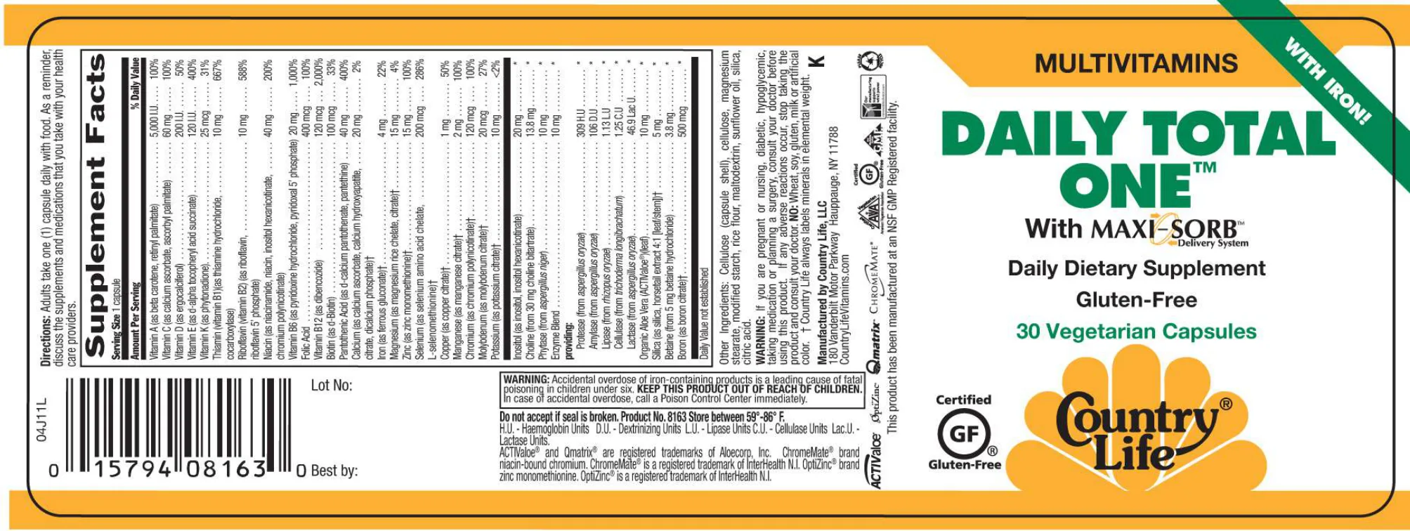 Label for Daily Total One With Maxi-Sorb Delivery System With Iron!