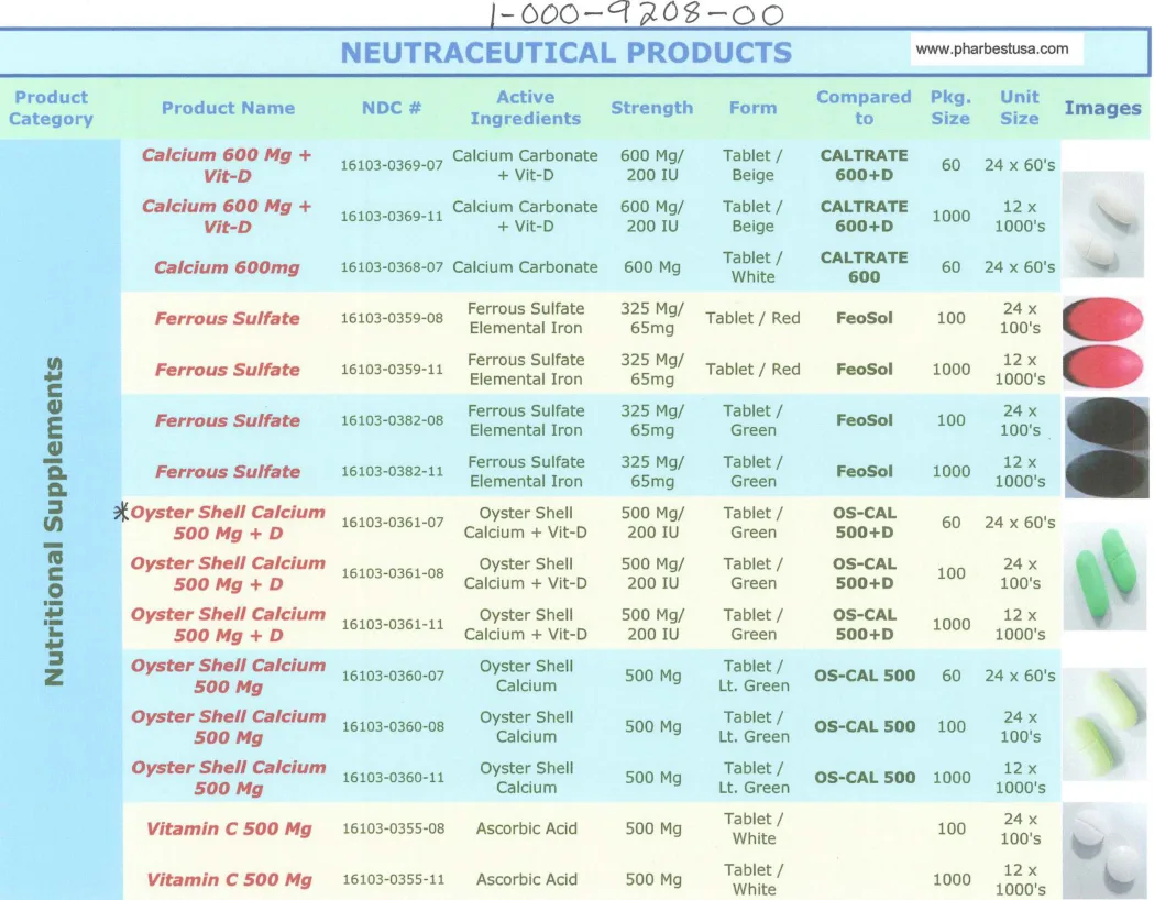 Label for Oyster Shell Calcium 500 Mg + D