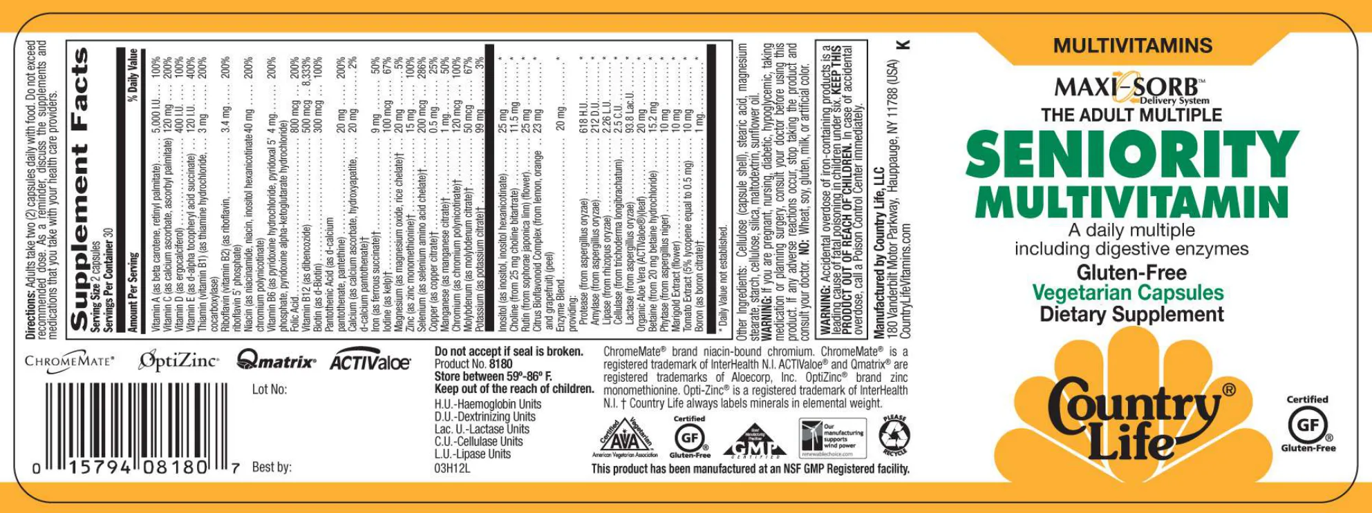 Label for Seniority Multivitamin