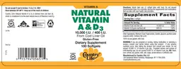 Label for Natural Vitamin A & D3 10,000 IU/400 IU