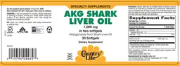Label for AKG Shark Liver Oil