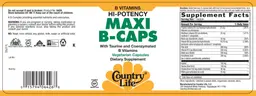 Label for Hi-Potency Maxi B-Caps With Taurine And Coenzymated B Vitamins
