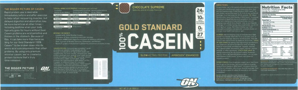Label for Gold Standard 100% Casein Chocolate Supreme