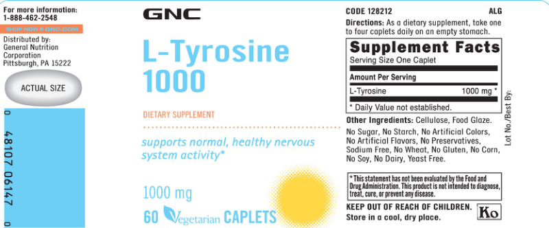 Label for L-Tyrosine 1000 mg