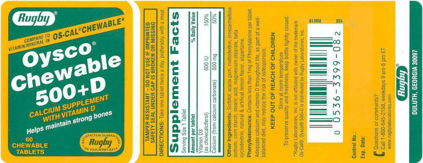 Label for Oysco Chewable 500+D