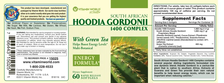 Label for South African Hoodia Gordoni