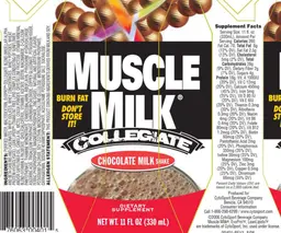 Label for Muscle Milk Collegiate Chocolate Milk Shake