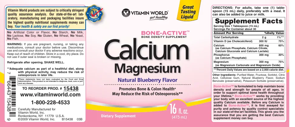 Label for Calcium Magnesium Liquid Natural Blueberry Flavor