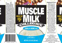 Label for Muscle Milk Collegiate Vanilla Creme Shake