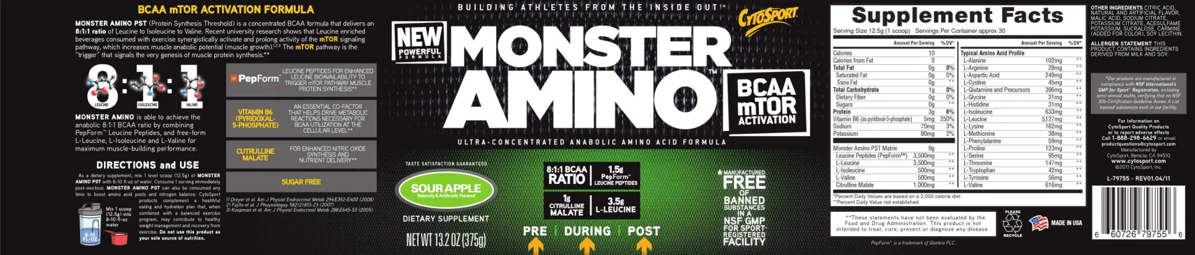 Label for Monster Amino Sour Apple