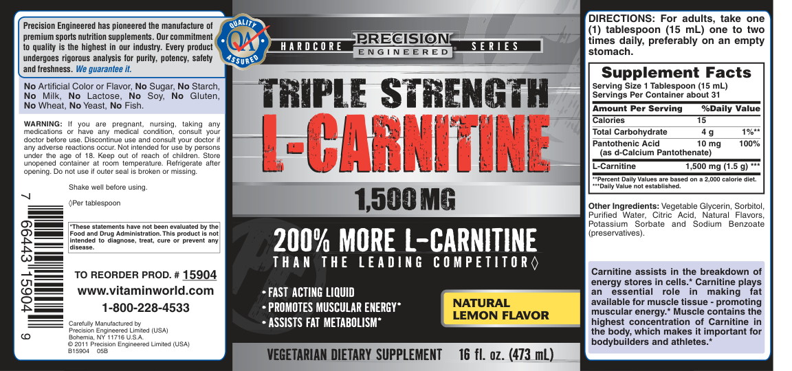 Label for Triple Strength L-Carnitine 1,500 mg Natural Lemon Flavor