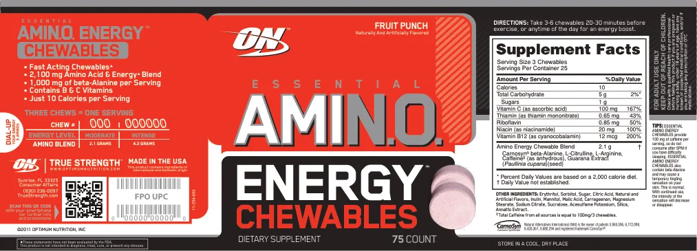 Label for Essential Amin.O. Energy Chewables Fruit Punch