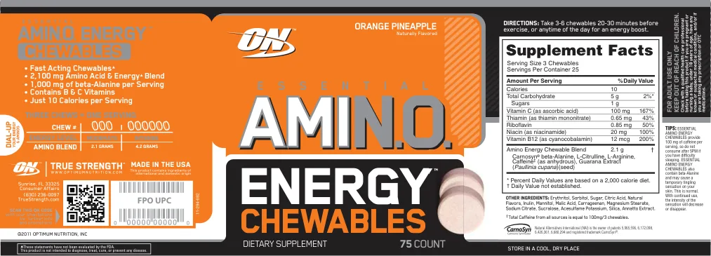 Label for Essential Amin.O. Energy Chewables Orange Pineapple