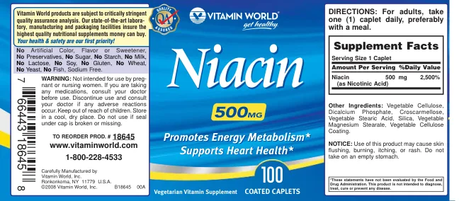 Label for Niacin 500 mg