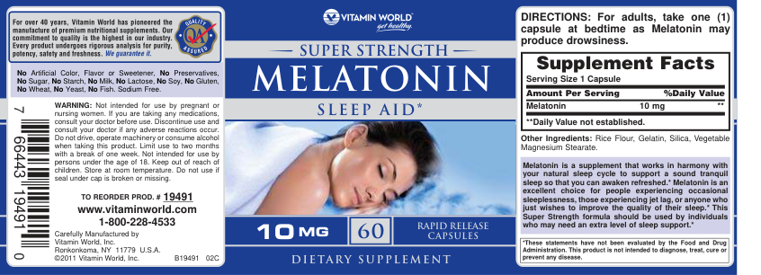 Label for Super Strength Melatonin 10 mg