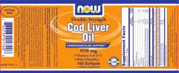 Label for Double Strength Cod Liver Oil 650 mg