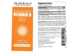 Label for Sunshine Mist Vitamin D Spearmint Flavor