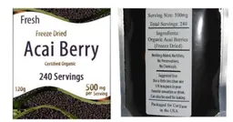 Label for Freeze Dried Acai Berry