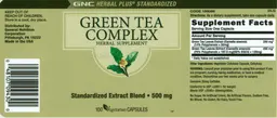 Label for Green Tea Complex 500 mg