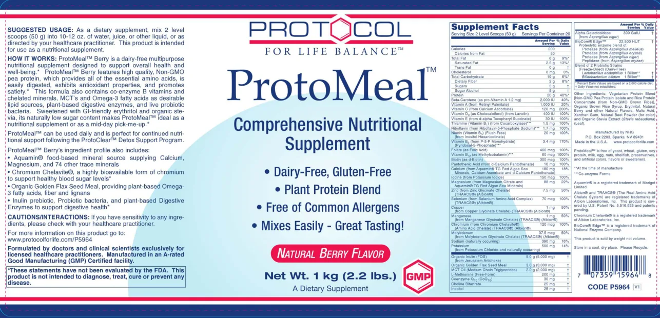 Label for ProtoMeal Natural Berry Flavor